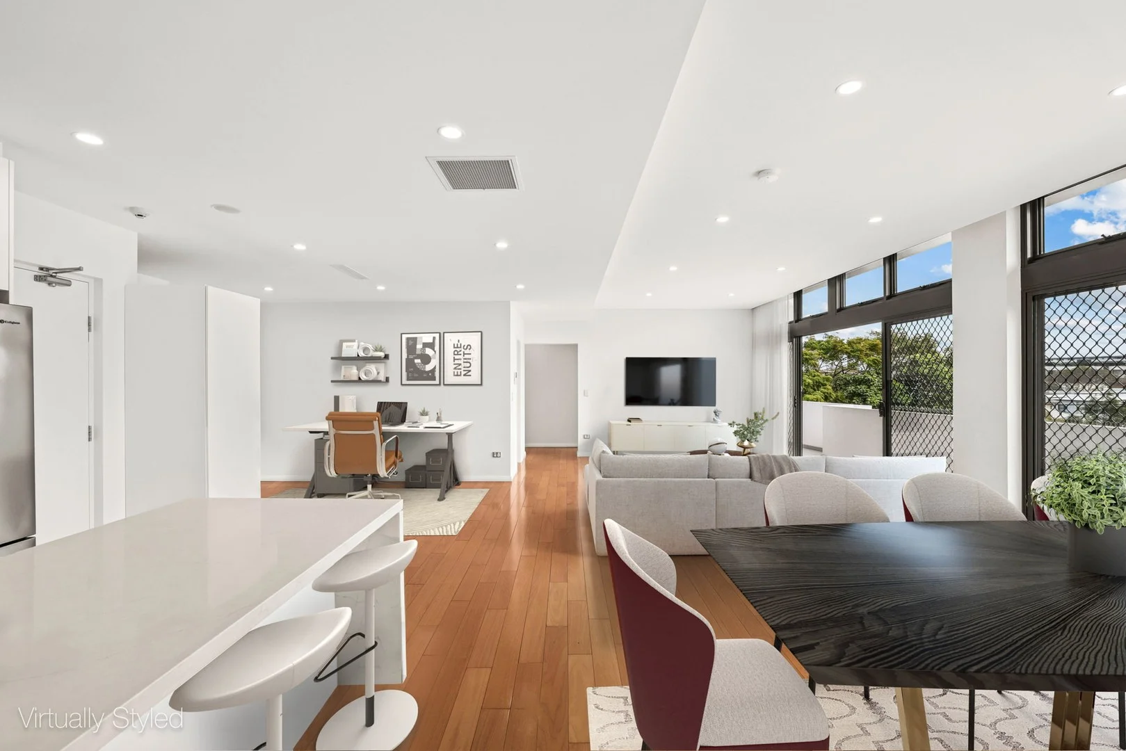 Open-plan living, dining and kitchen at 142-144 Lawrence St, Alexandria