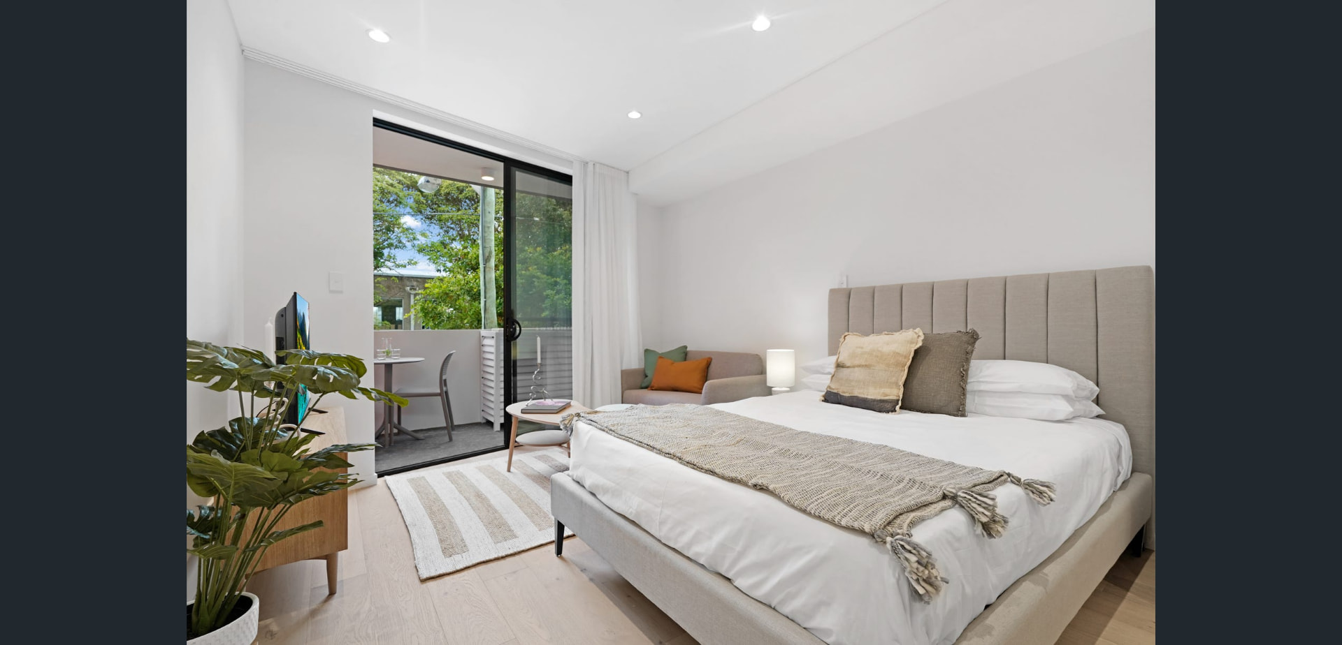 Bedroom with balcony access at 327 Trafalgar St, Petersham