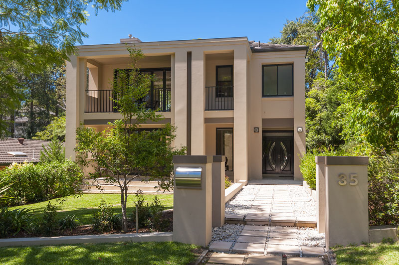 Daytime facade of the completed home at 35 Warrimoo Ave, St Ives