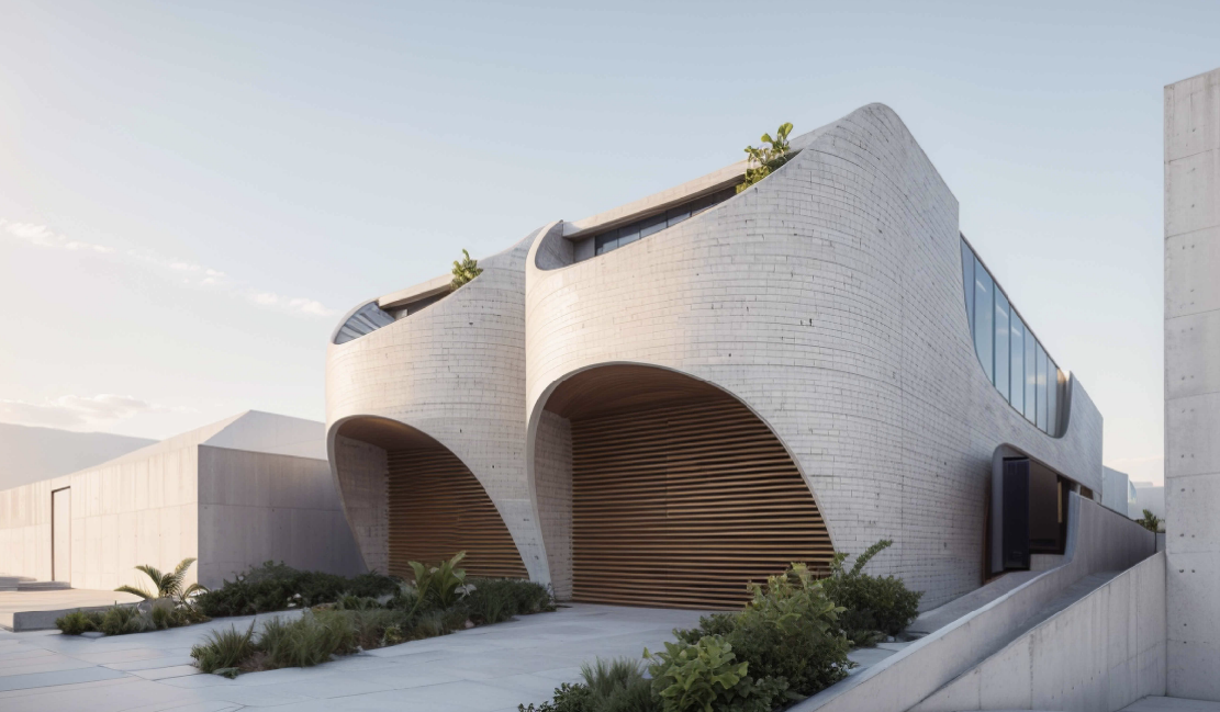 Sculptural curved facade with arched garage forms at 36 Caledonian St, Bexley