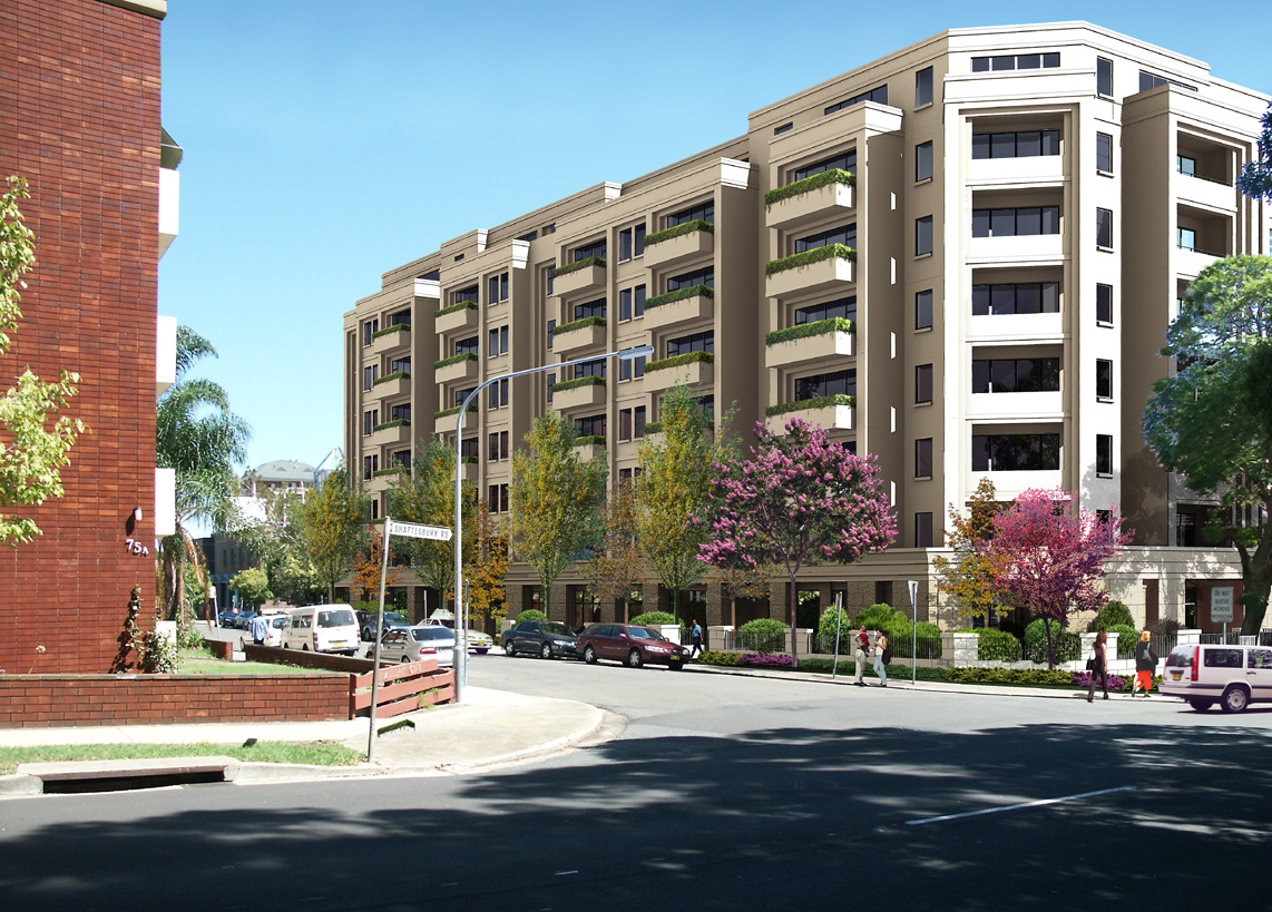 Apartment building at the corner of Belmore Street and Shaftesbury Road, Burwood